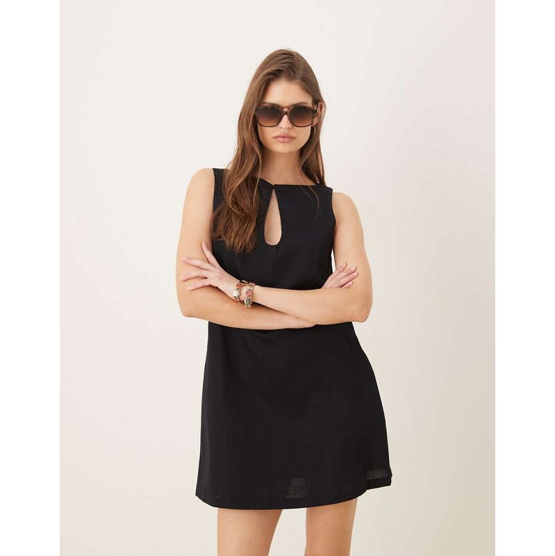 ASOS DESIGN slash neck keyhole mini sundress in black