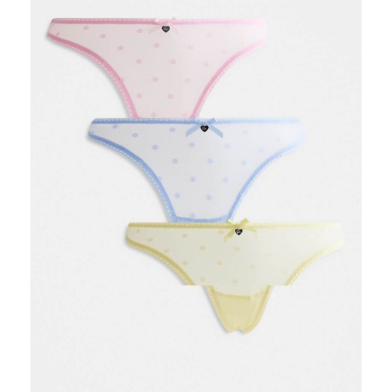 Boux Avenue Bella 3 pack mesh spot thongs in pastel multi 115033850
