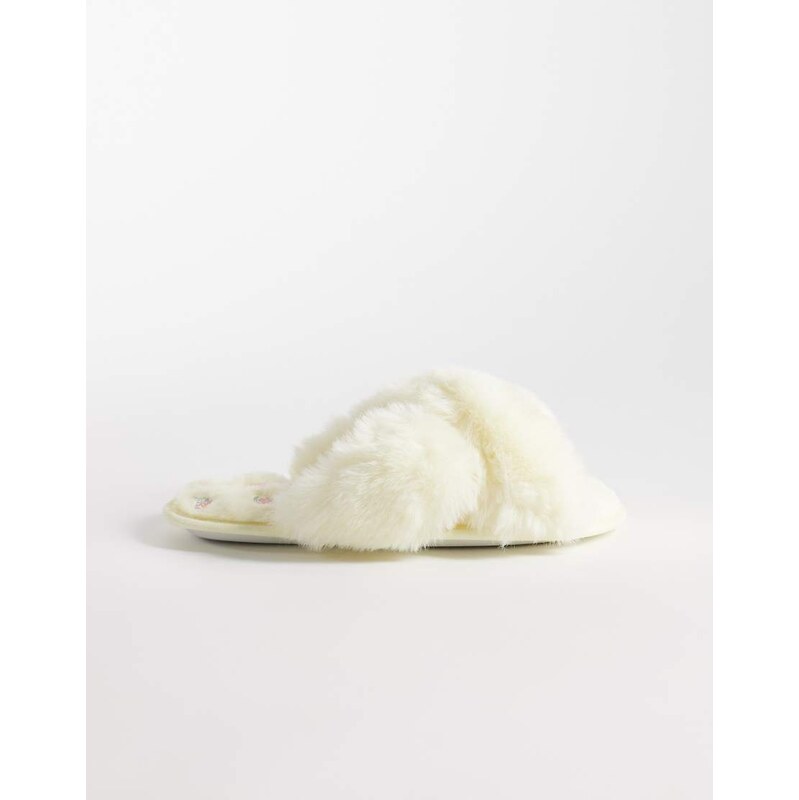 Boux Avenue cross band fluffy slipper in butter yellow 115033852