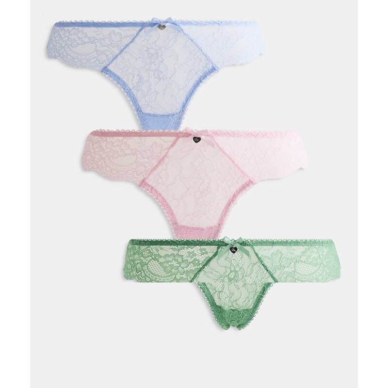 Boux Avenue Maia 3 pack lace thongs in green blue and pink mix-Multi 115033854