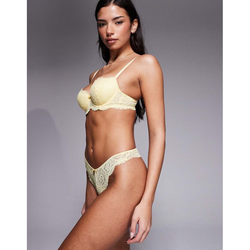 Boux Avenue Emma lace thong in butter yellow 115521799