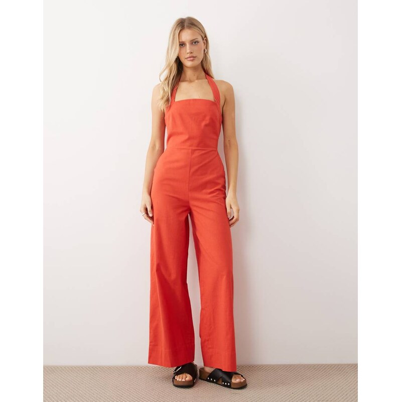 ASOS DESIGN halter neck jumpsuit in red 115521907