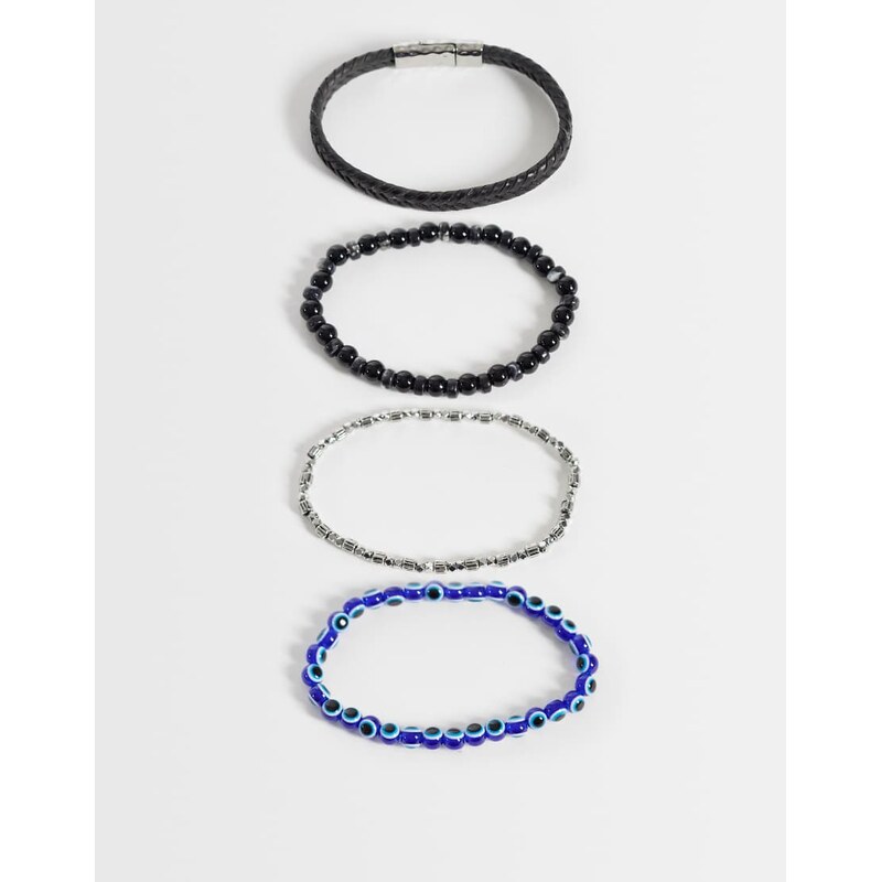 ASOS DESIGN 4 pack evil eye beaded and rope bracelet in multi 115033950