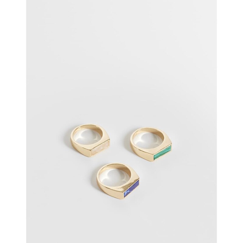 ASOS DESIGN 3 pack rectangular semi-precious stone slim signet rings 115033951