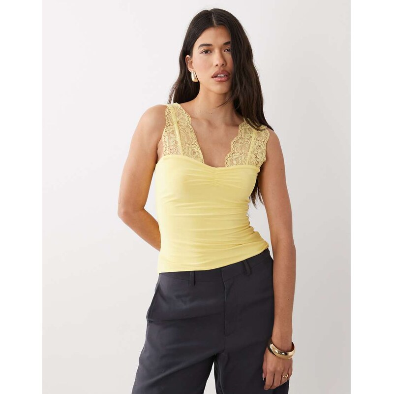 ASOS DESIGN lace detail top in yellow