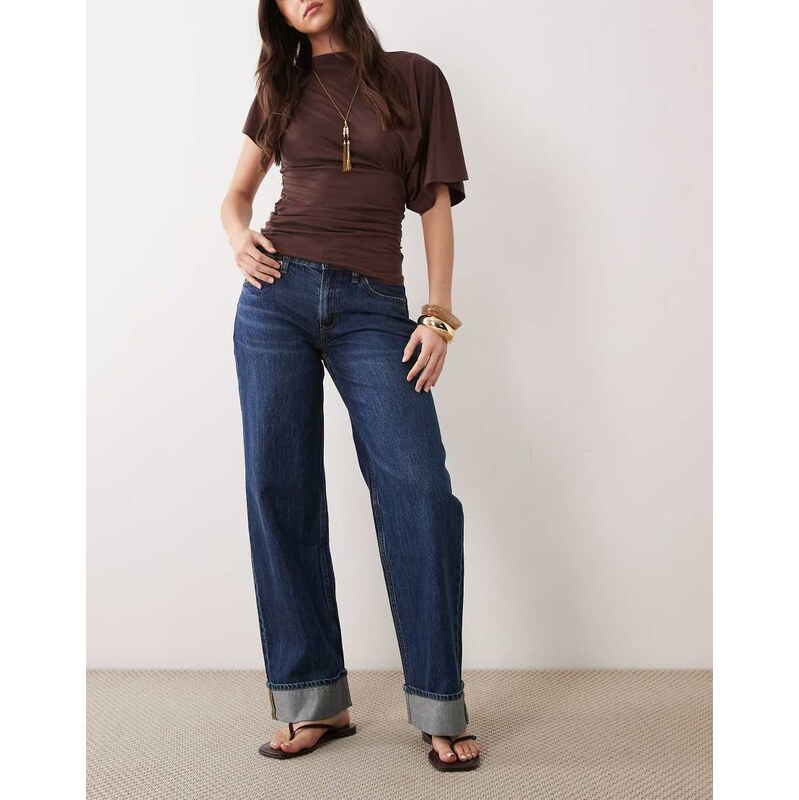 Abercrombie & Fitch baggy fit low rise jeans in dark wash blue 115033982