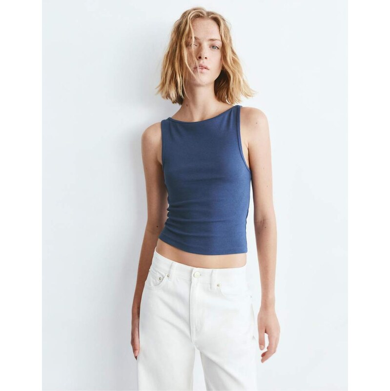 Pull&Bear Boat neck tank top in navy