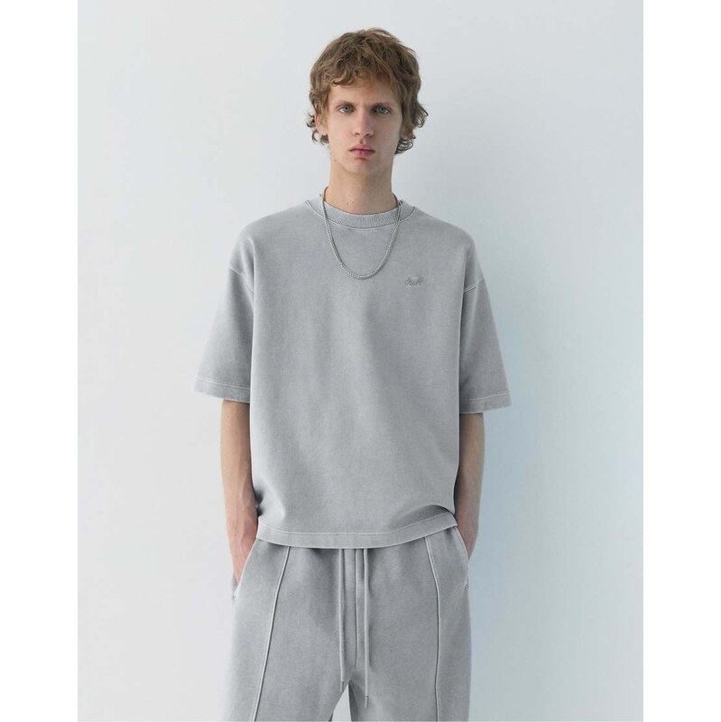 Pull&Bear Stwd washed-effect t-shirt in grey