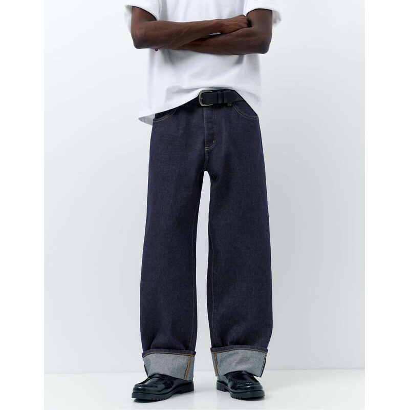Pull&Bear Straight-leg selvedge jeans in navy