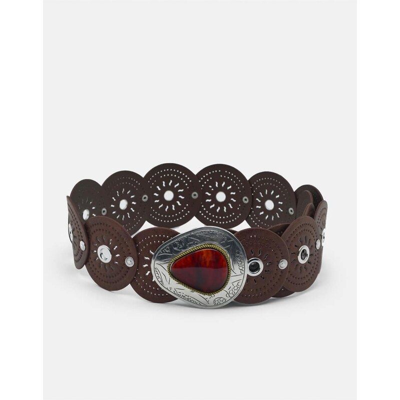 Pull&Bear Belt with circle buckle in brown 115034019