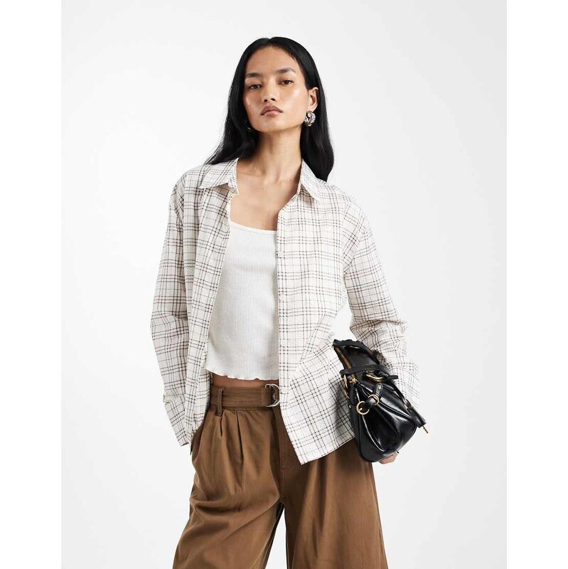 Cotton On haven seer sucker dad shirt in brown check