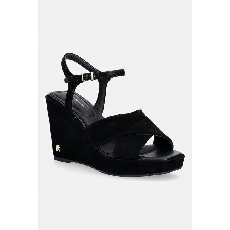Tommy Hilfiger sandály na klínku semišové SUEDE WRAPPED HIGH WEDGE