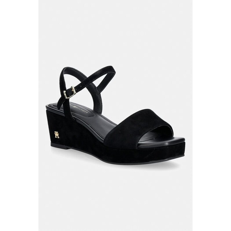 Tommy Hilfiger sandály na klínku semišové SUEDE WRAPPED MID WEDGE