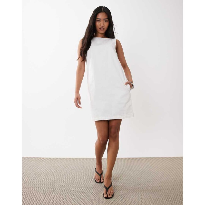Calvin Klein Jeans v-neck denim shift mini dress in white