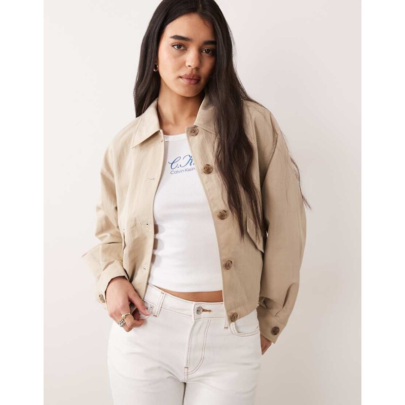Calvin Klein Jeans woven day jacket in beige-Neutral 115746318
