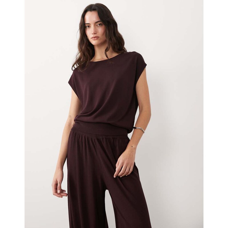 Mango Manis boat neck short sleeve co-ord top in dark red 115174630