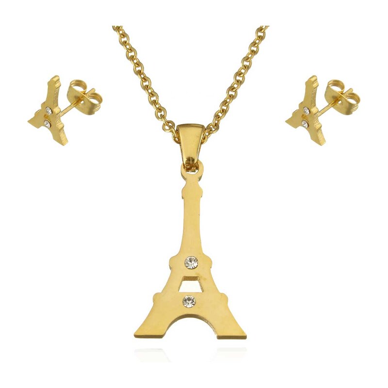 Impress Jewelry Souprava šperků z chirurgické oceli Eiffelovka Zlatý 115023794