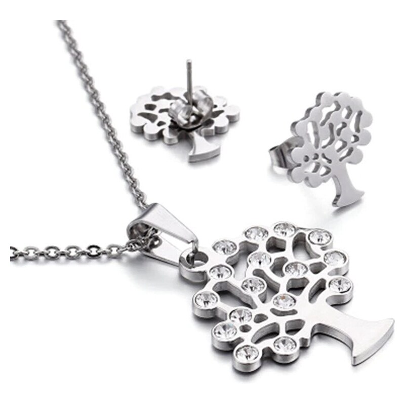 Impress Jewelry Sada šperků z oceli Strom s krystaly Stříbrný 115024508