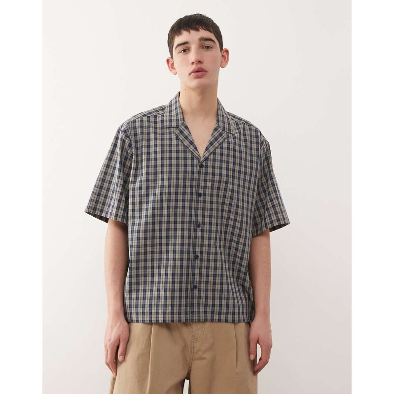 COLLUSION short sleeve boxy shirt in blue & grey check