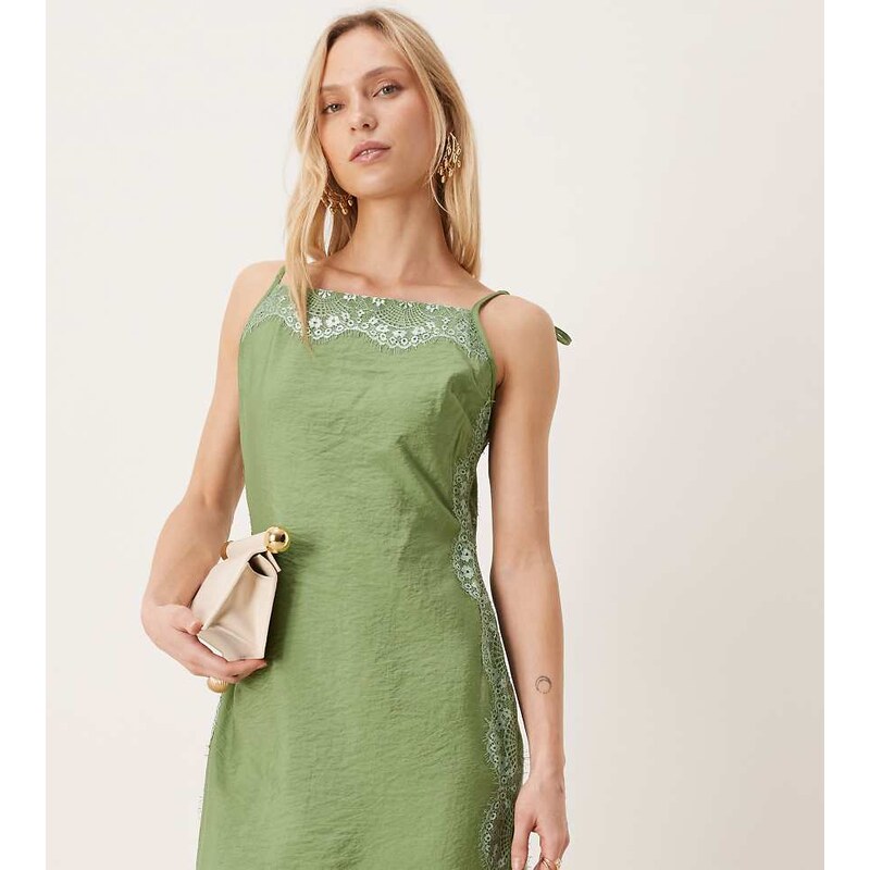 ASOS Petite ASOS DESIGN Petite cami square neck crinkle satin lace 115036334