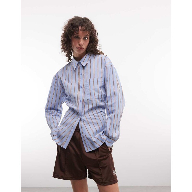 COLLUSION cinched waist oversized shirt in blue stripe