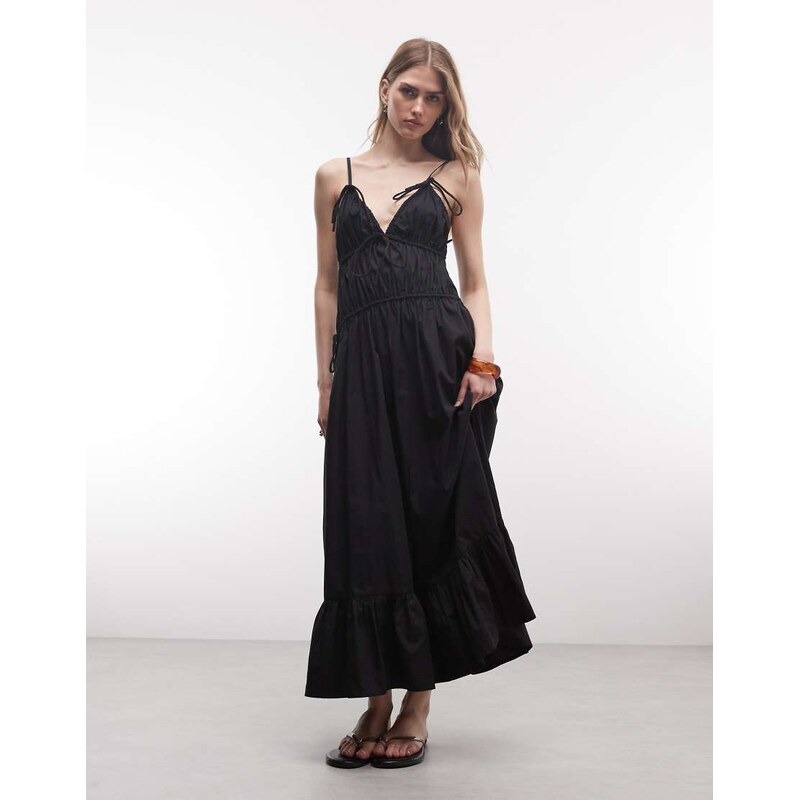 COLLUSION cami volume channel detail midi dress in black 115051755