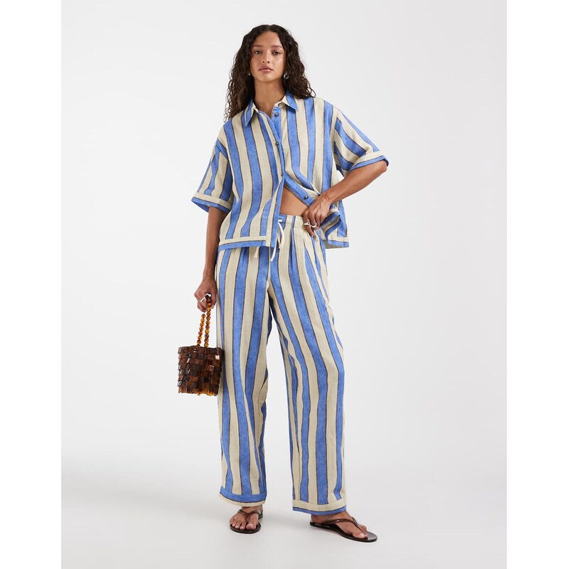 ASOS DESIGN Delilah beach cheesecloth trouser in blue stripe