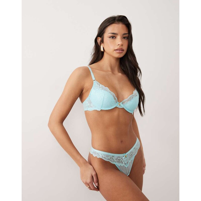 Boux Avenue Harper floral lace thong in aqua-Blue 115036549