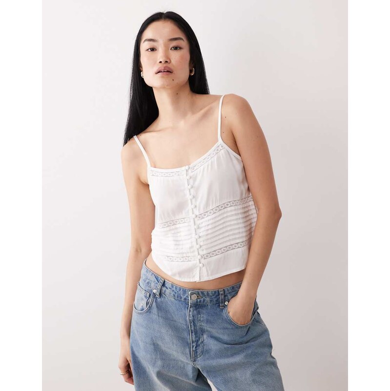 Wednesdays Girl lace button detail cami top in white