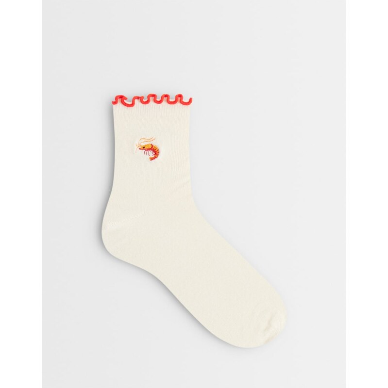 ASOS DESIGN frill edge ankle socks with shrimp embroidery in