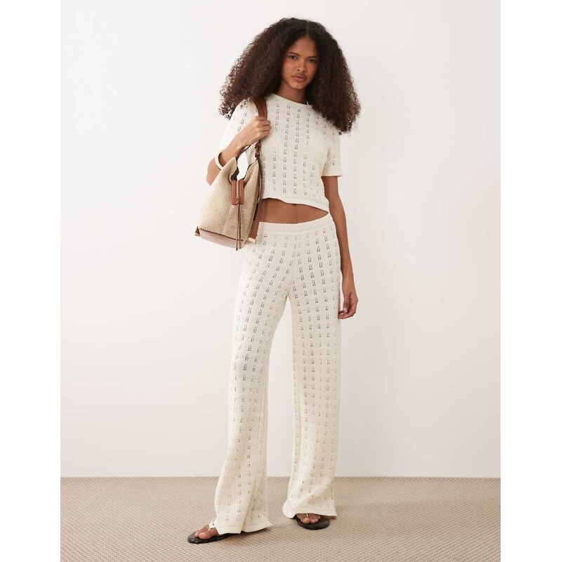 ASOS DESIGN knitted cotton blend wide leg trouser co-ord in ecru