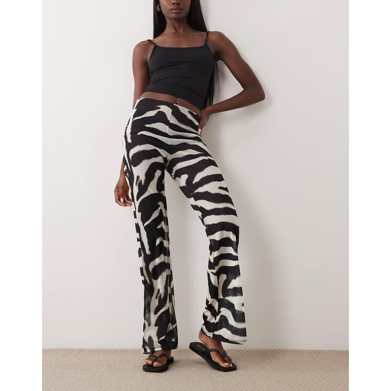 ASOS DESIGN wide leg trouser in zebra print-Multi