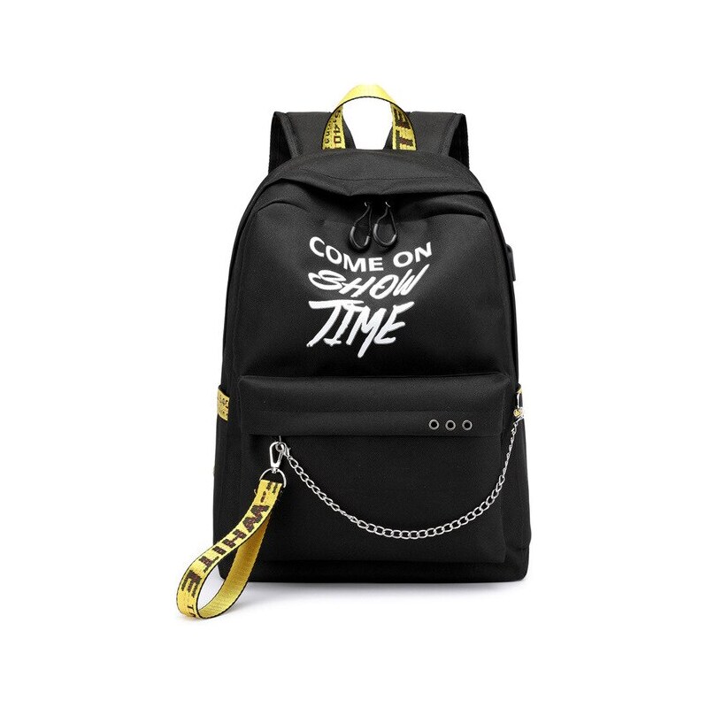 Lifestyle Teenege batoh s řetízkem nápisy USB Černý + žlutý 115025279