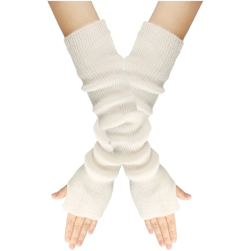 Cixi Dlouhé rukavice bez prstů pletené 55cm Bílé 115026222
