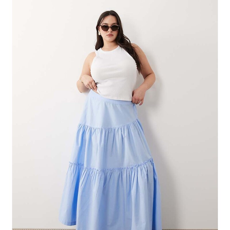 ASOS Curve ASOS DESIGN Curve asymmetric tiered boho maxi skirt in navy 115516946