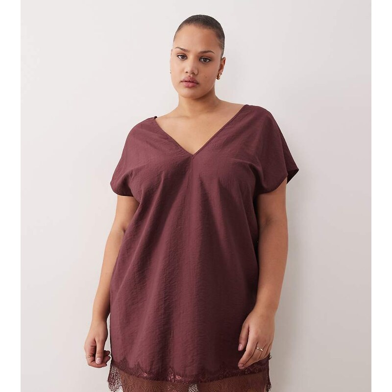 ASOS Curve ASOS DESIGN Curve v neck shift lace crinkle satin