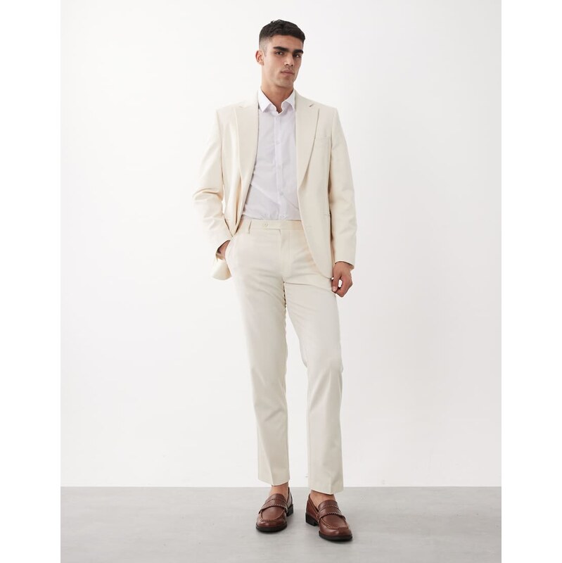ASOS DESIGN slim suit trousers in ecru-Neutral