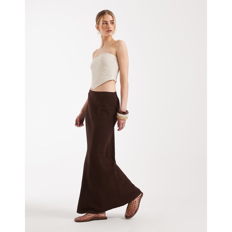 ASOS DESIGN linen bias midaxi skirt in brown