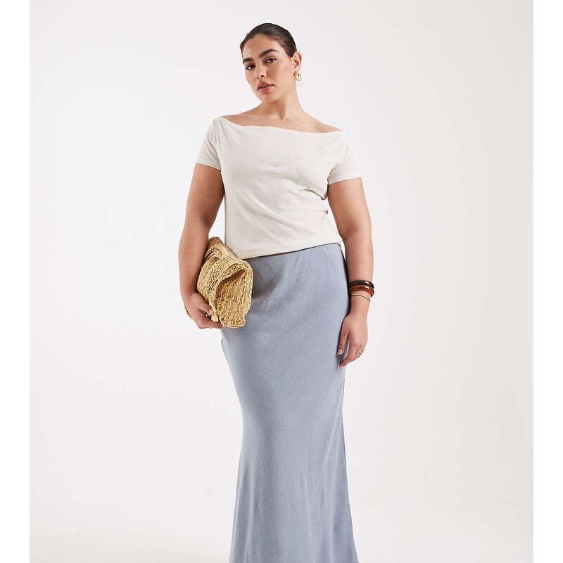 ASOS Curve ASOS DESIGN Curve linen bias midaxi skirt in blue 115520253