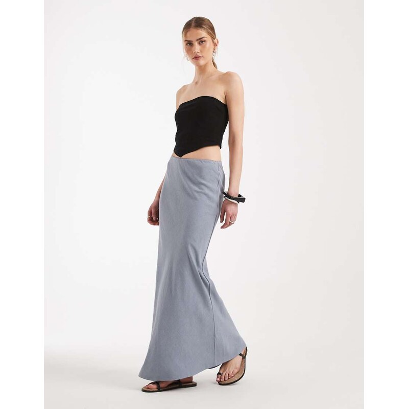 ASOS DESIGN linen bias midaxi skirt in blue