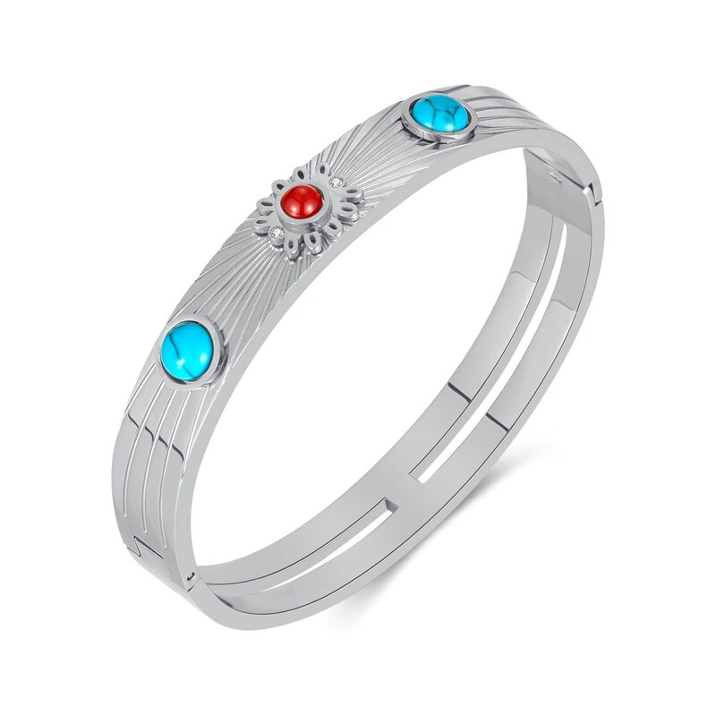 Titan Jewerly Dámský pevný náramek s kamínky Tudi Stříbrný 17.5cm 115026605