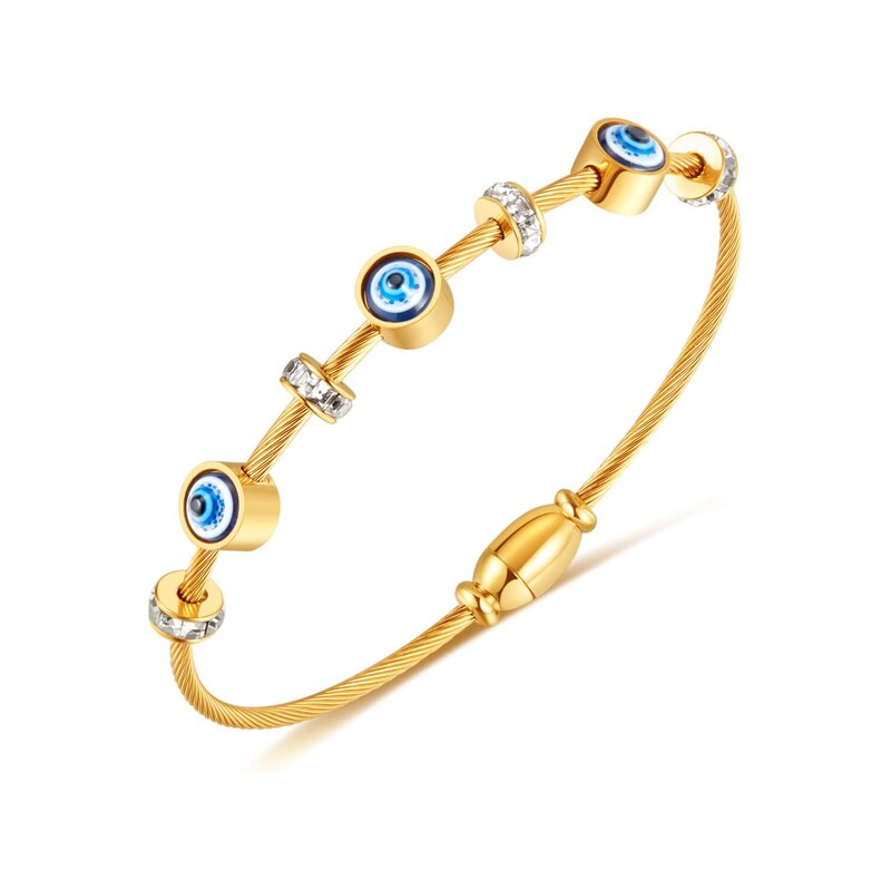 Titan Jewerly Dámský ocelový pevný náramek Modré oko Zlatý 115026784