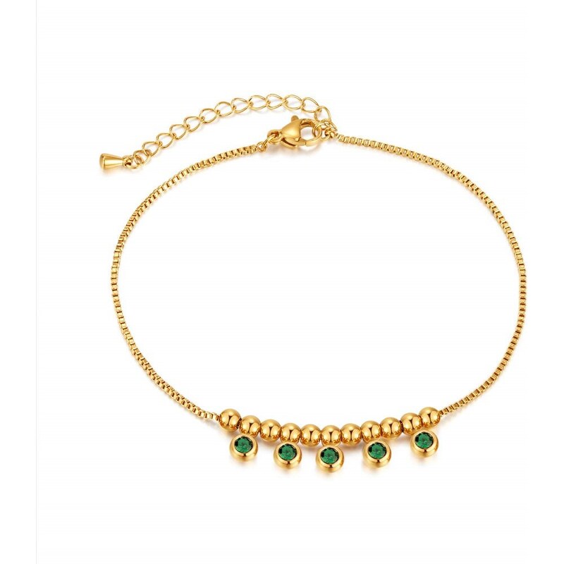 Titan Jewerly Řetízek na nohu z chirurgické oceli se zelenými kameny 115027169