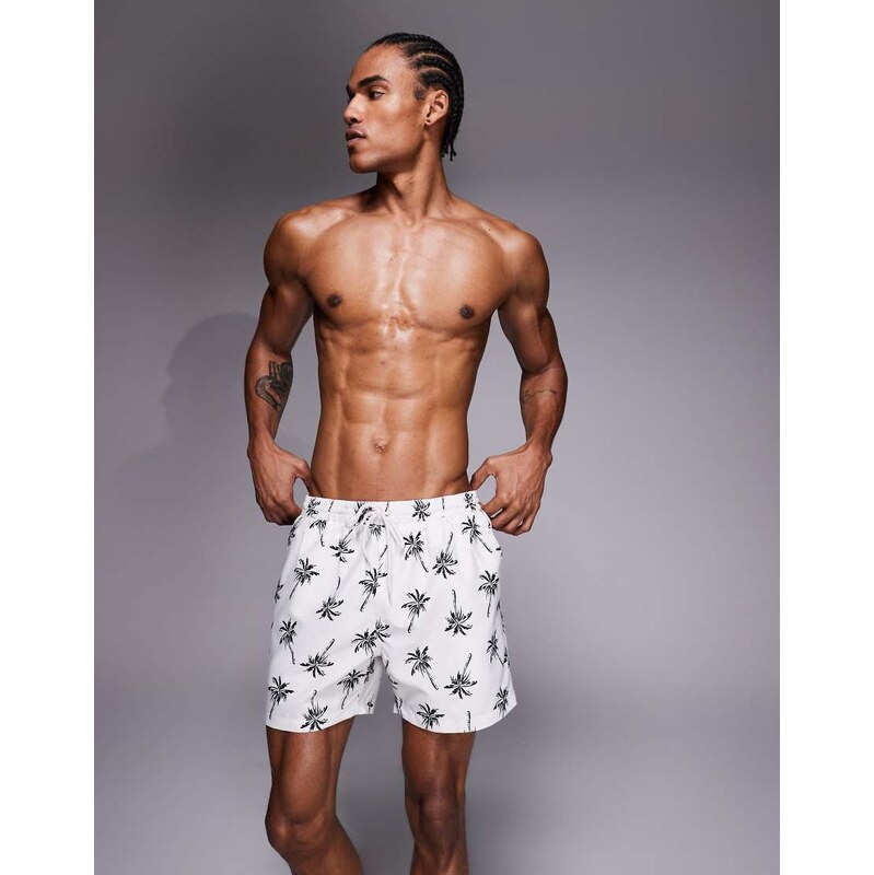 South Beach palm print swimshort in ecru-Neutral