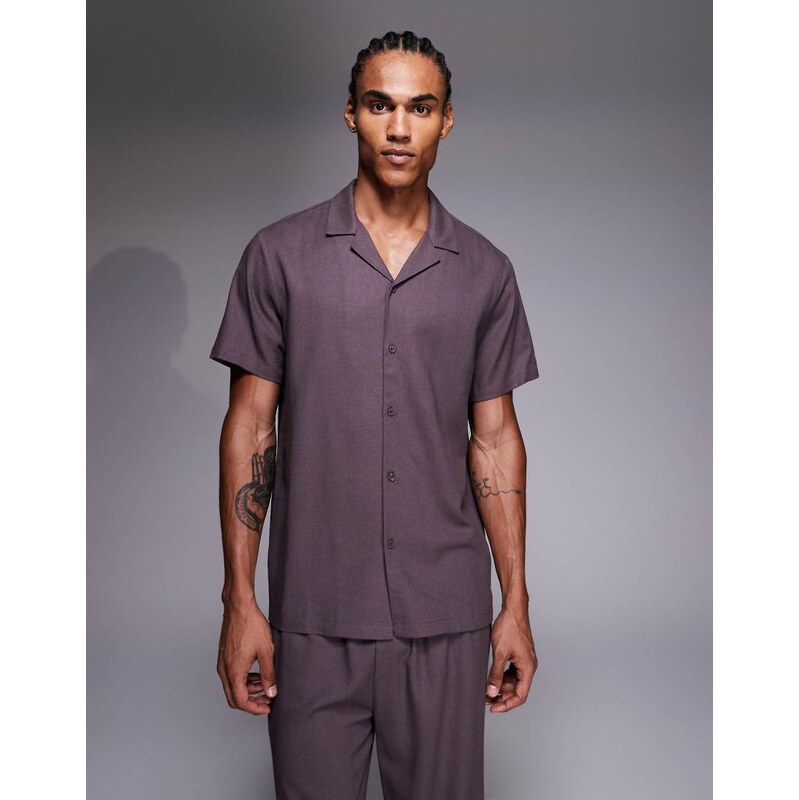 South Beach short sleeve linen shirt in faded brown
