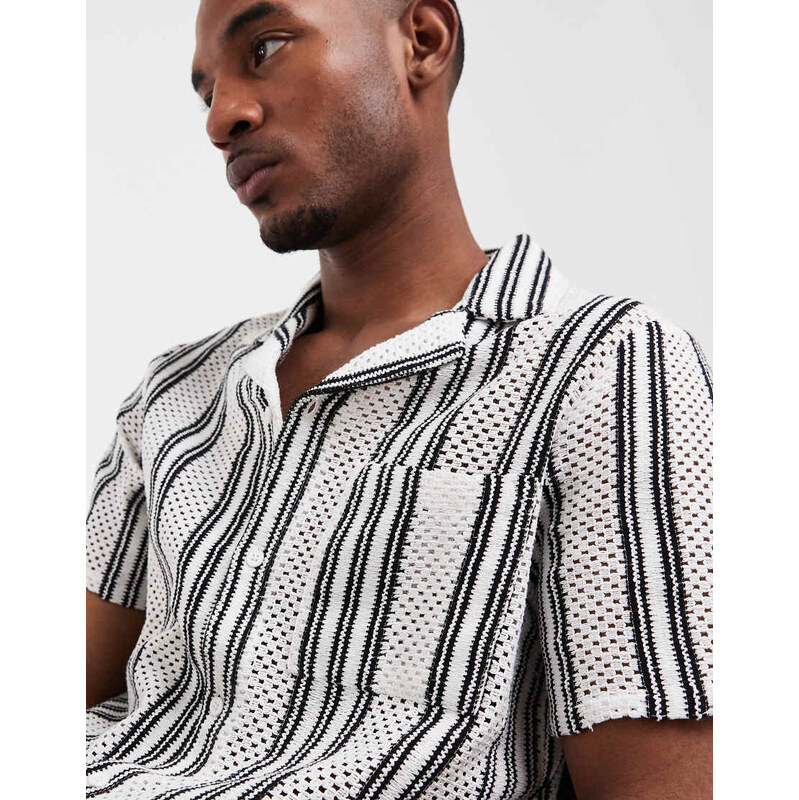 South Beach crochet shirt in black stripe
