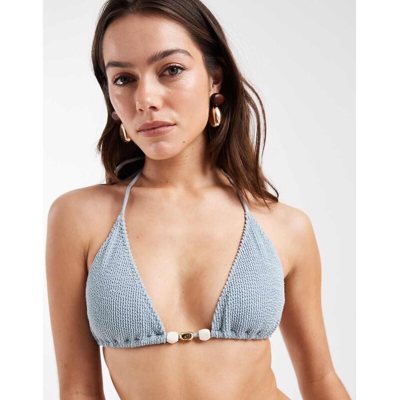 Lindex triangle bikini top with beaded detail in dusky blue 115040103