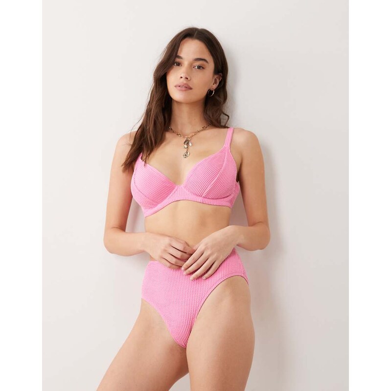 Peek & Beau crinkle underwire bikini top in pink