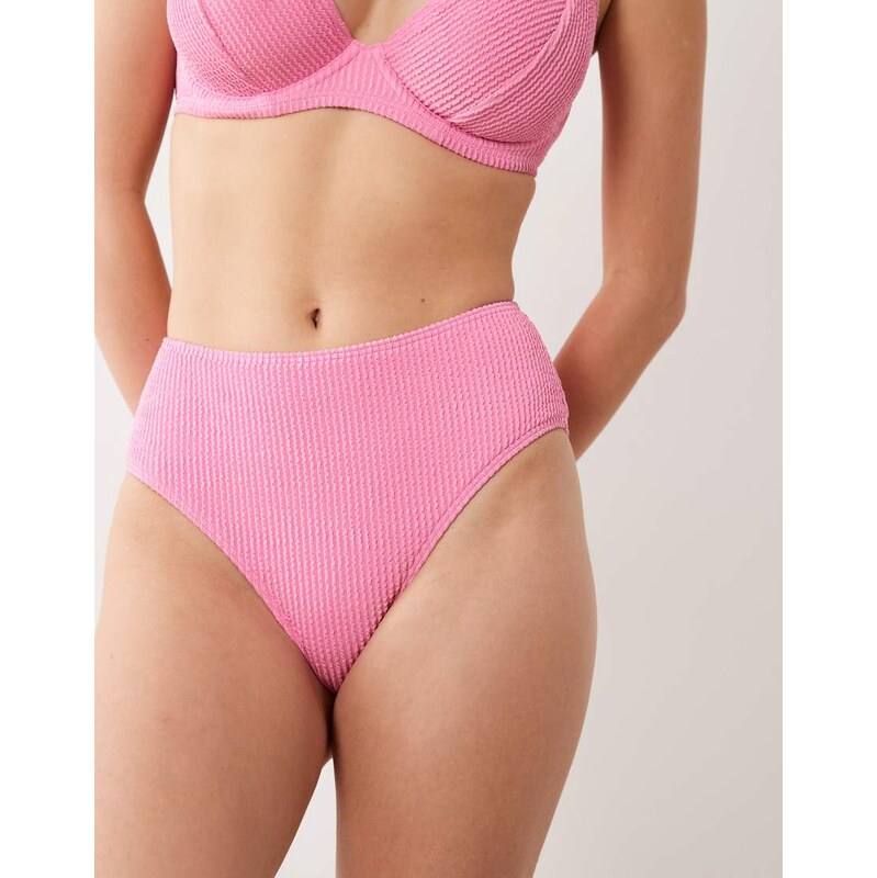 Peek & Beau crinkle high waist bikini bottom in pink 115040112