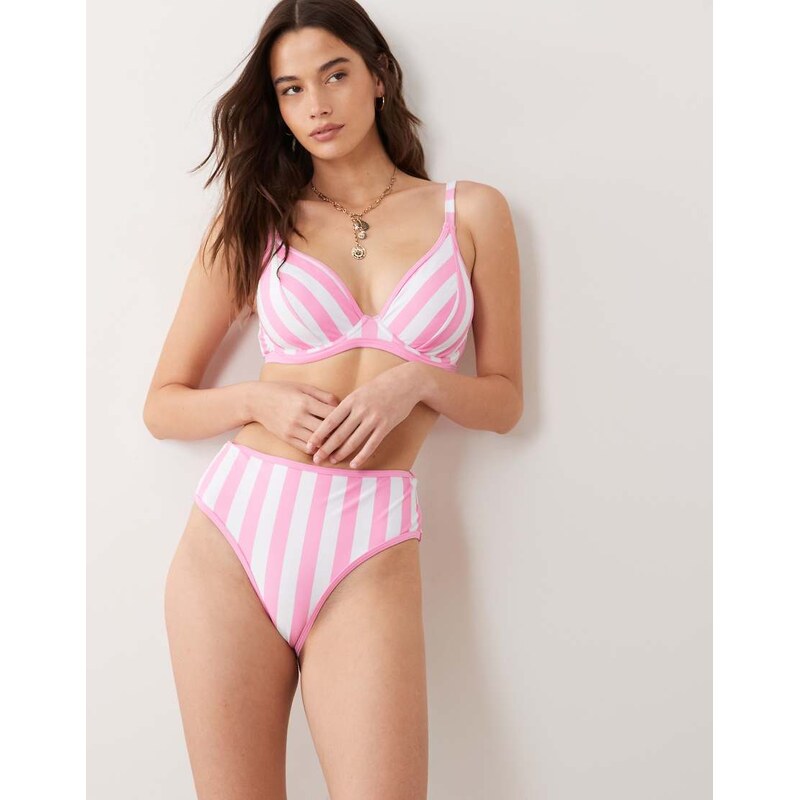 Peek & Beau high waist bikini bottom in pink stripe
